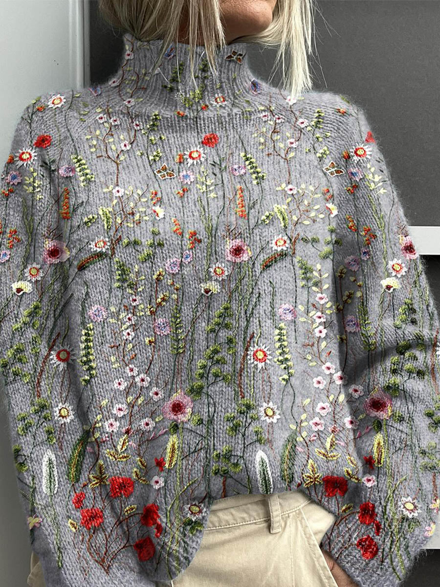 Eloise | Vintage Floral Turtleneck Knit Sweater