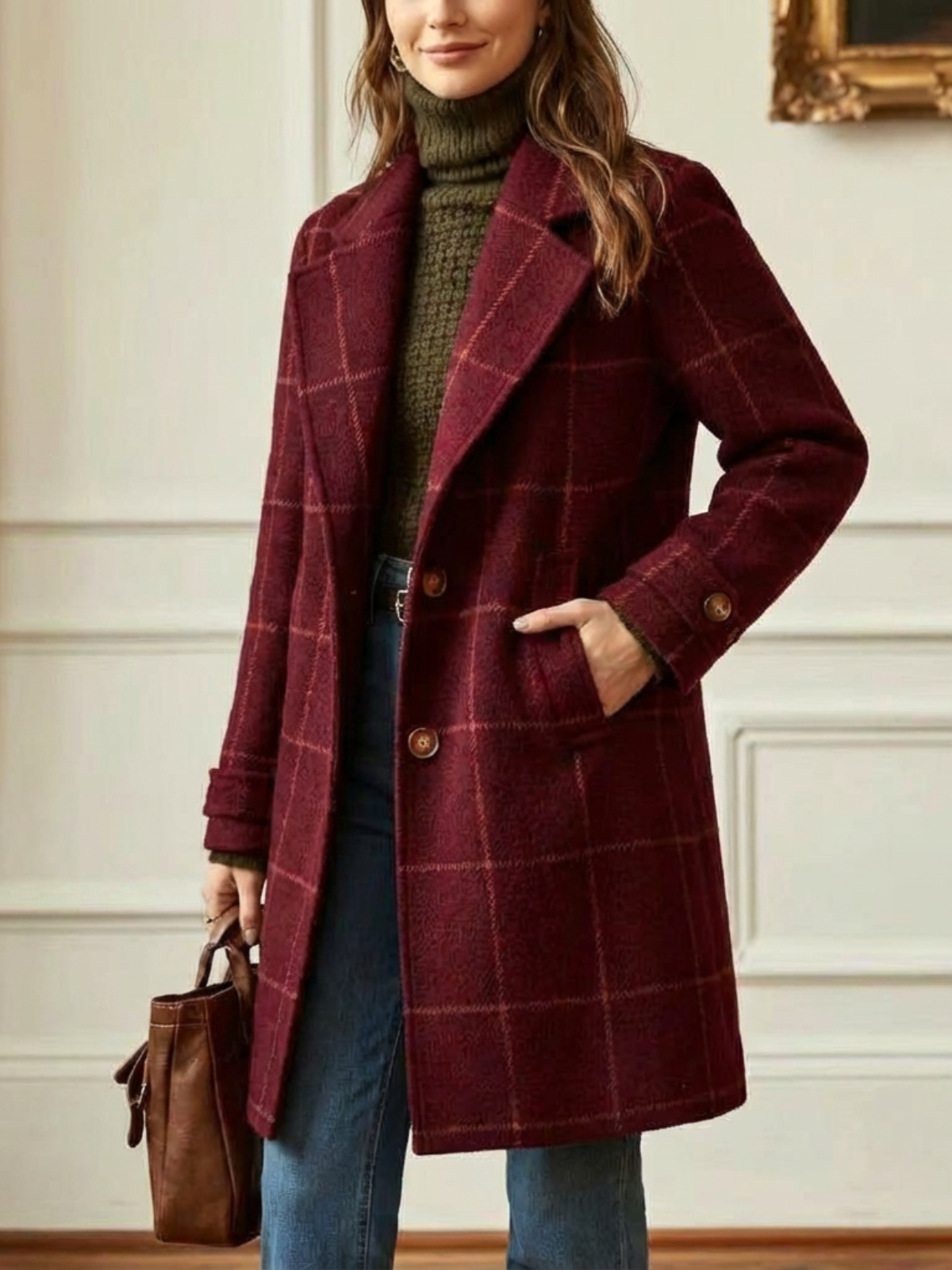 Elowen Timeless Plaid Wool Long Coat