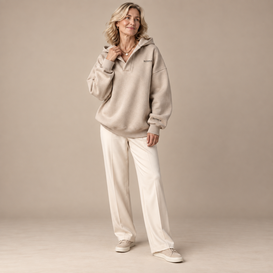 Oversized Pullover Hoodie with Open V-Neckline