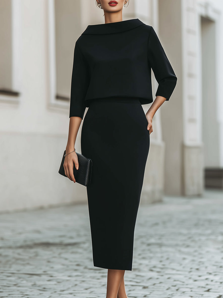 Sloane | Boat Neck Midi Skirt Set