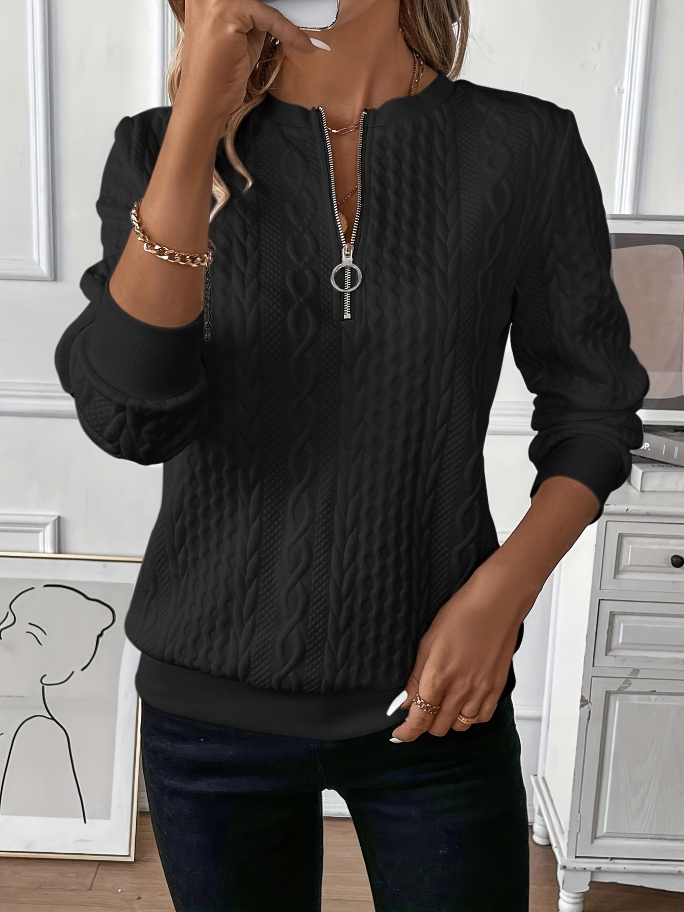 Elise | Women's zip-up cable knit sweater