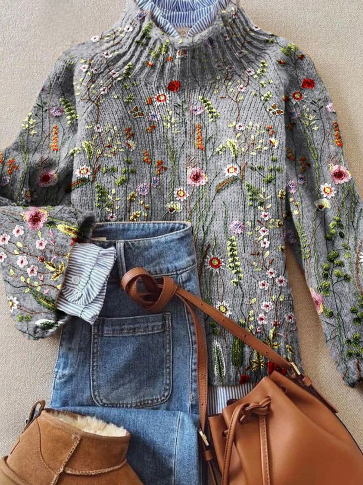 Eloise | Vintage Floral Turtleneck Knit Sweater