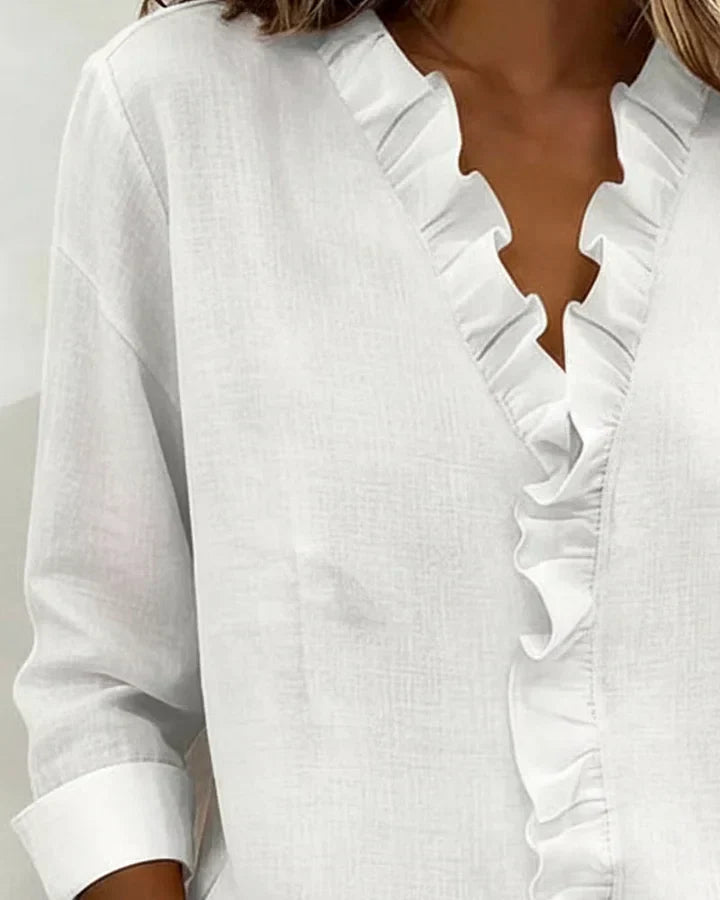 Scarlett | Blouse with Ruffles, V-Neck and Long Sleeves