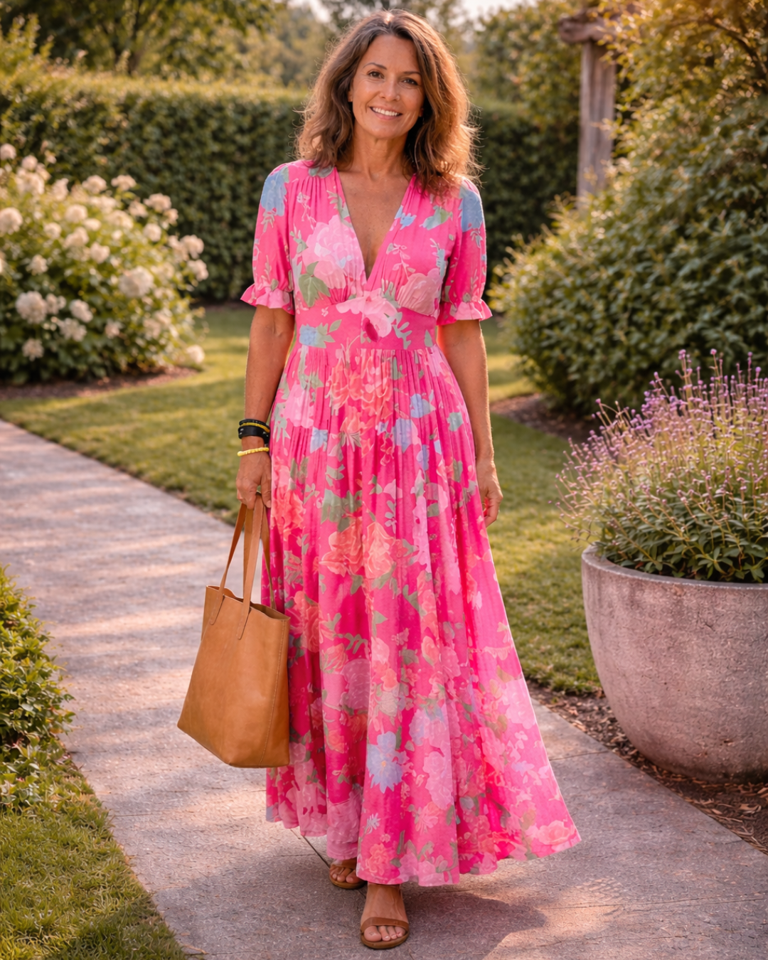 Ione | Sleeveless Floral Midi Dress with V-Neckline