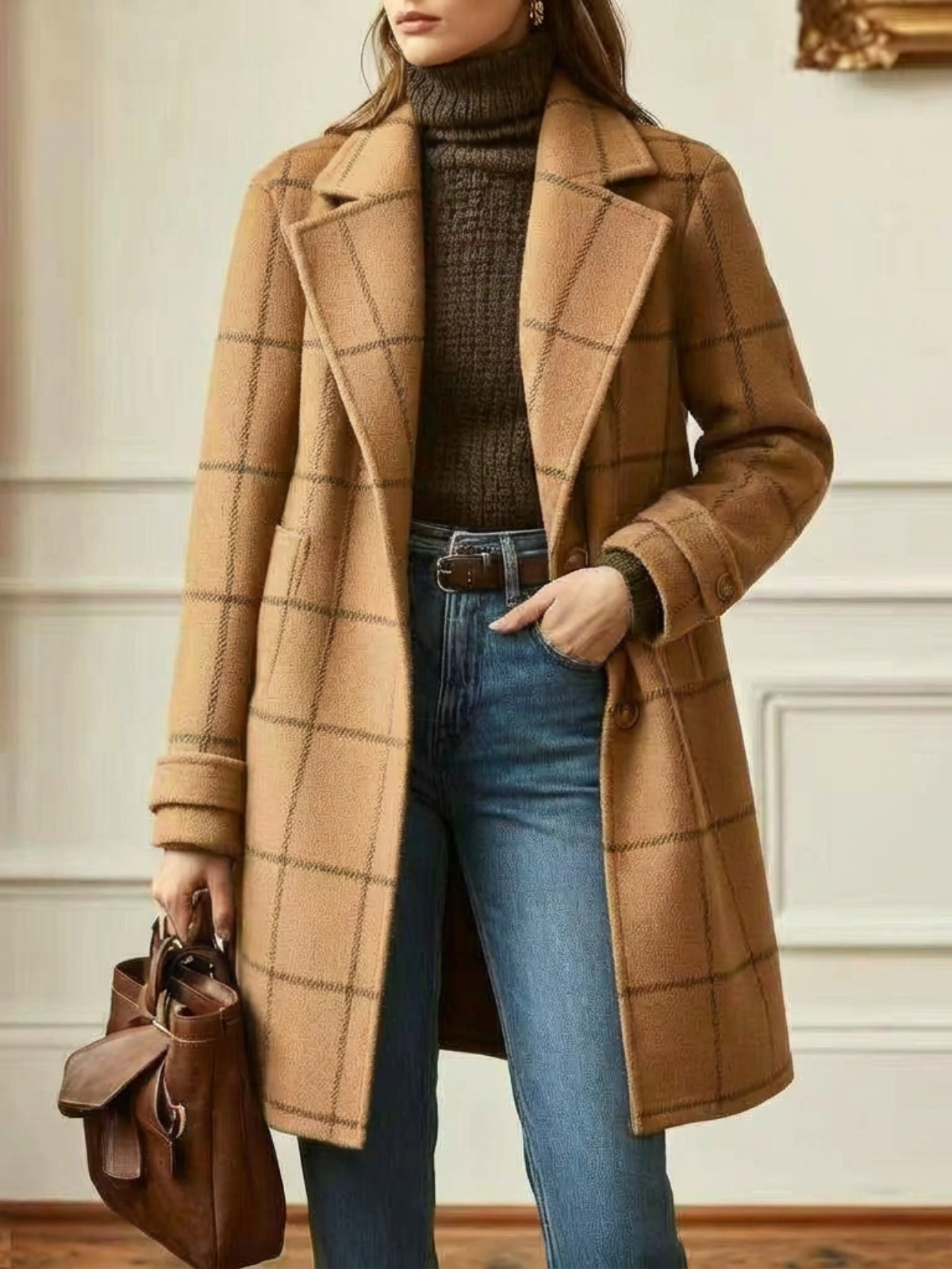 Elowen Timeless Plaid Wool Long Coat