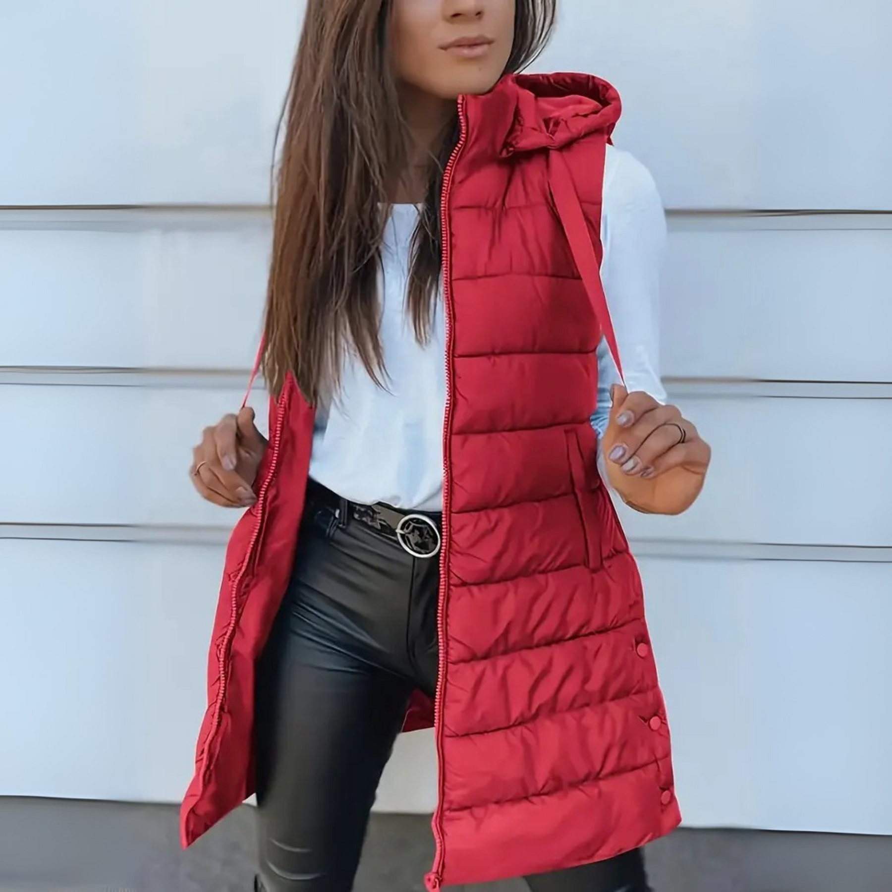 RAIN - Casual Sleeveless Hood Long Puffer Vest