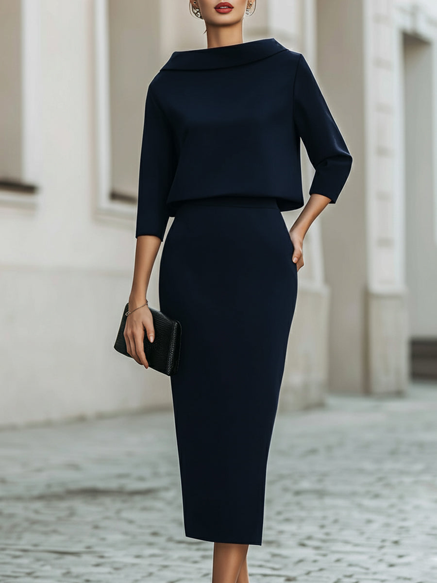 Sloane | Boat Neck Midi Skirt Set