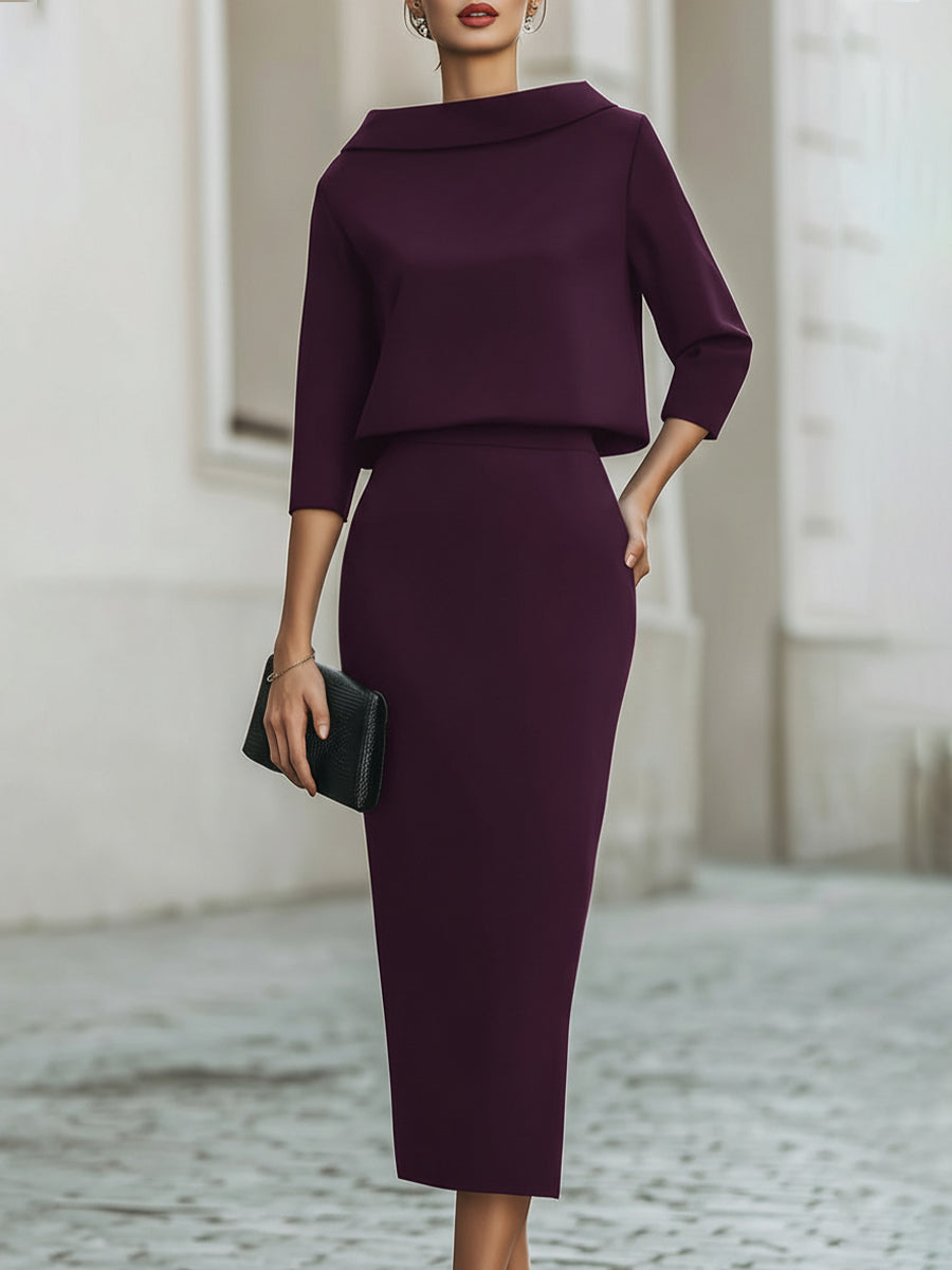 Sloane | Boat Neck Midi Skirt Set
