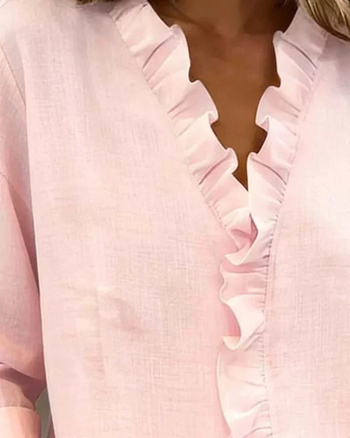 Scarlett | Blouse with Ruffles, V-Neck and Long Sleeves
