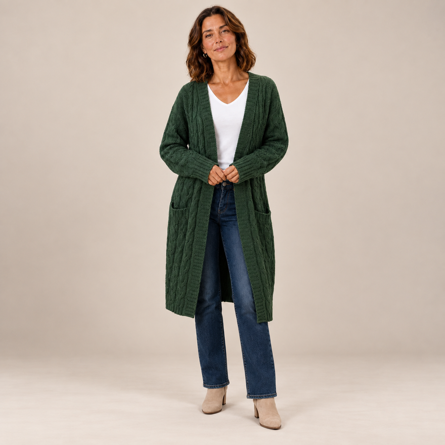 Cable Knit Cardigan for Women - Hooded Long | Areleon