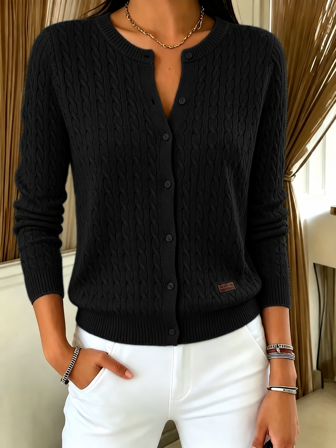 Aneta | Cable Knit Cardigan with Button
