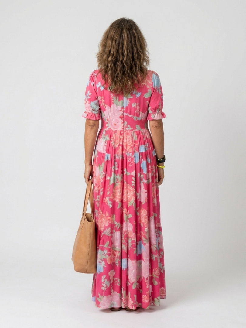Ione | Sleeveless Floral Midi Dress with V-Neckline