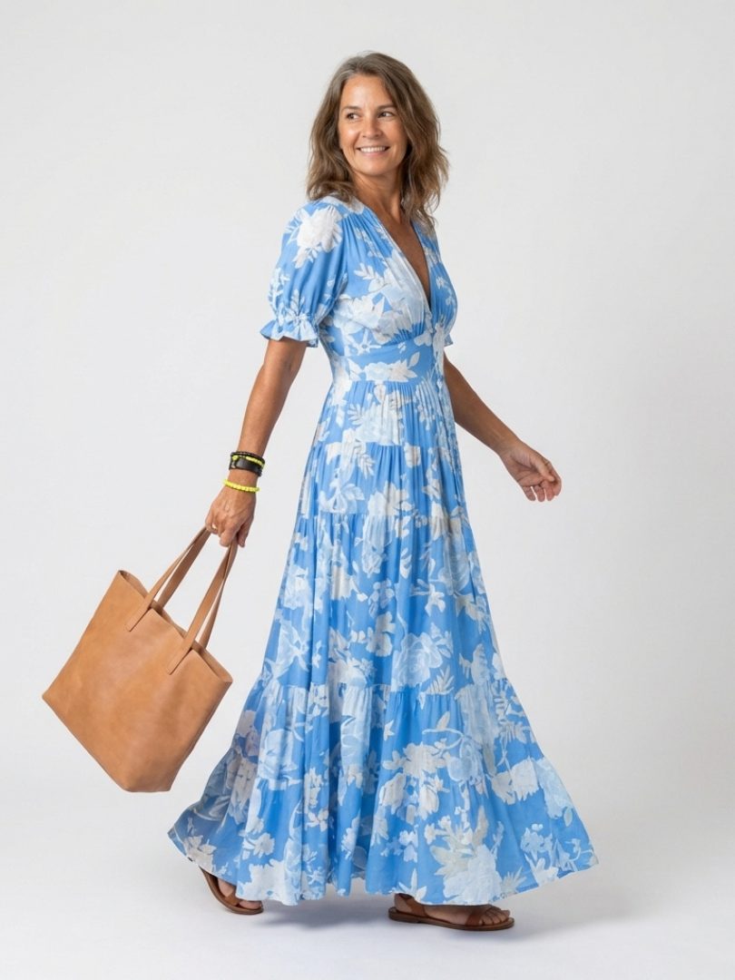 Ione | Sleeveless Floral Midi Dress with V-Neckline