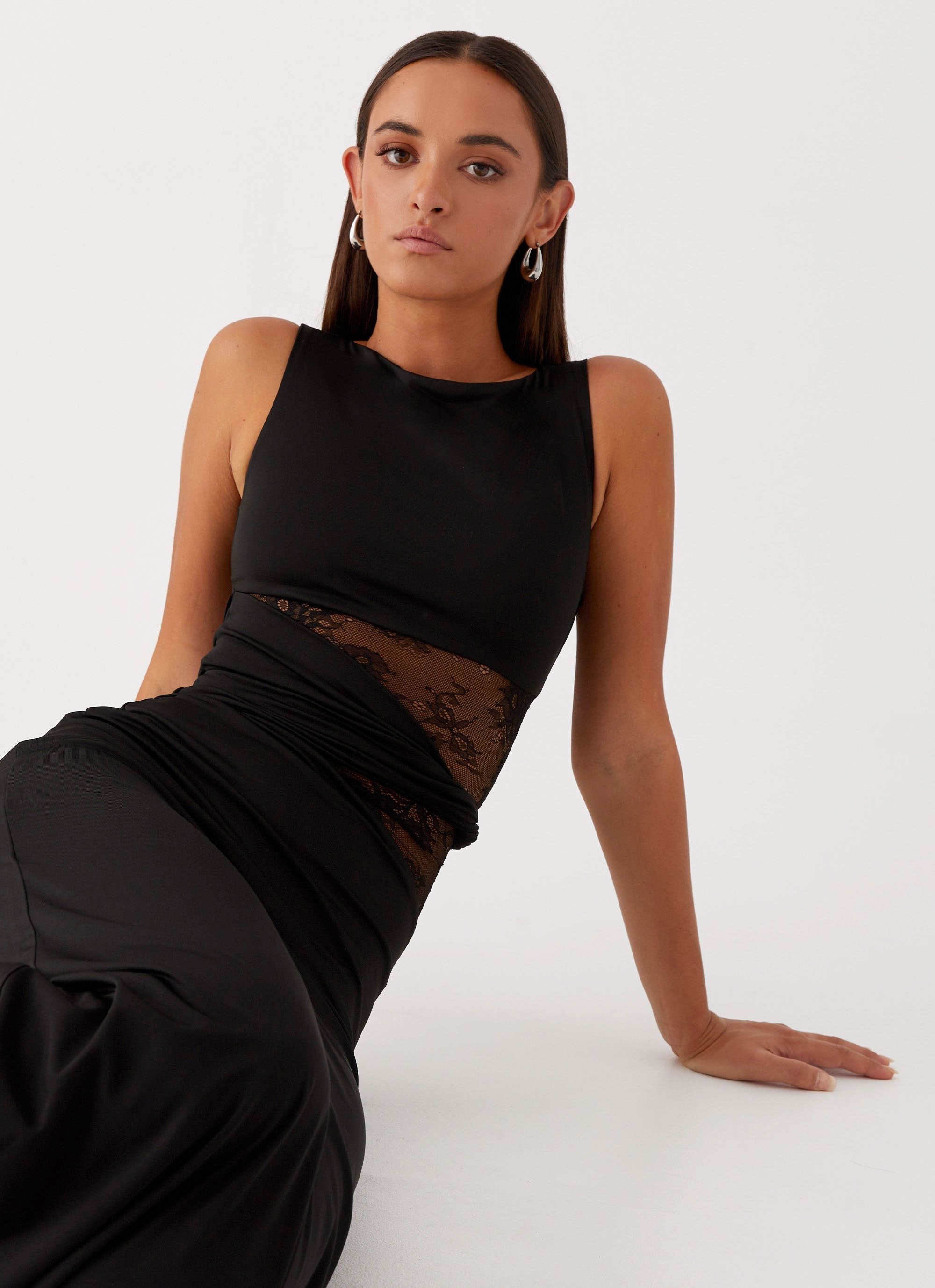 Liora| Figure-flattering maxi dress with subtle cutouts and lacing