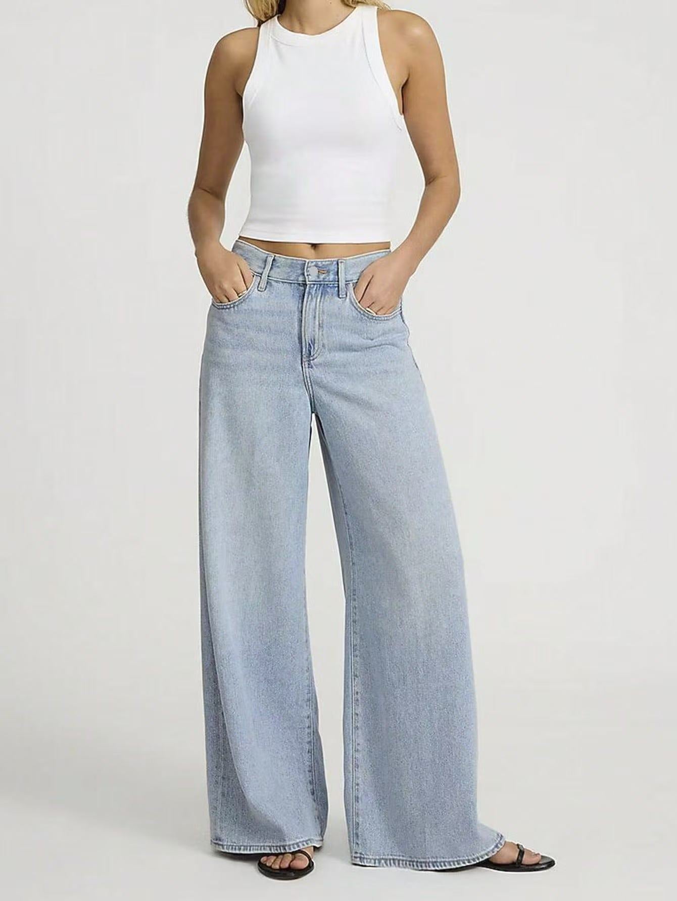Women's Light Blue Straight Leg Jeans | Street Style Relaxed Fit