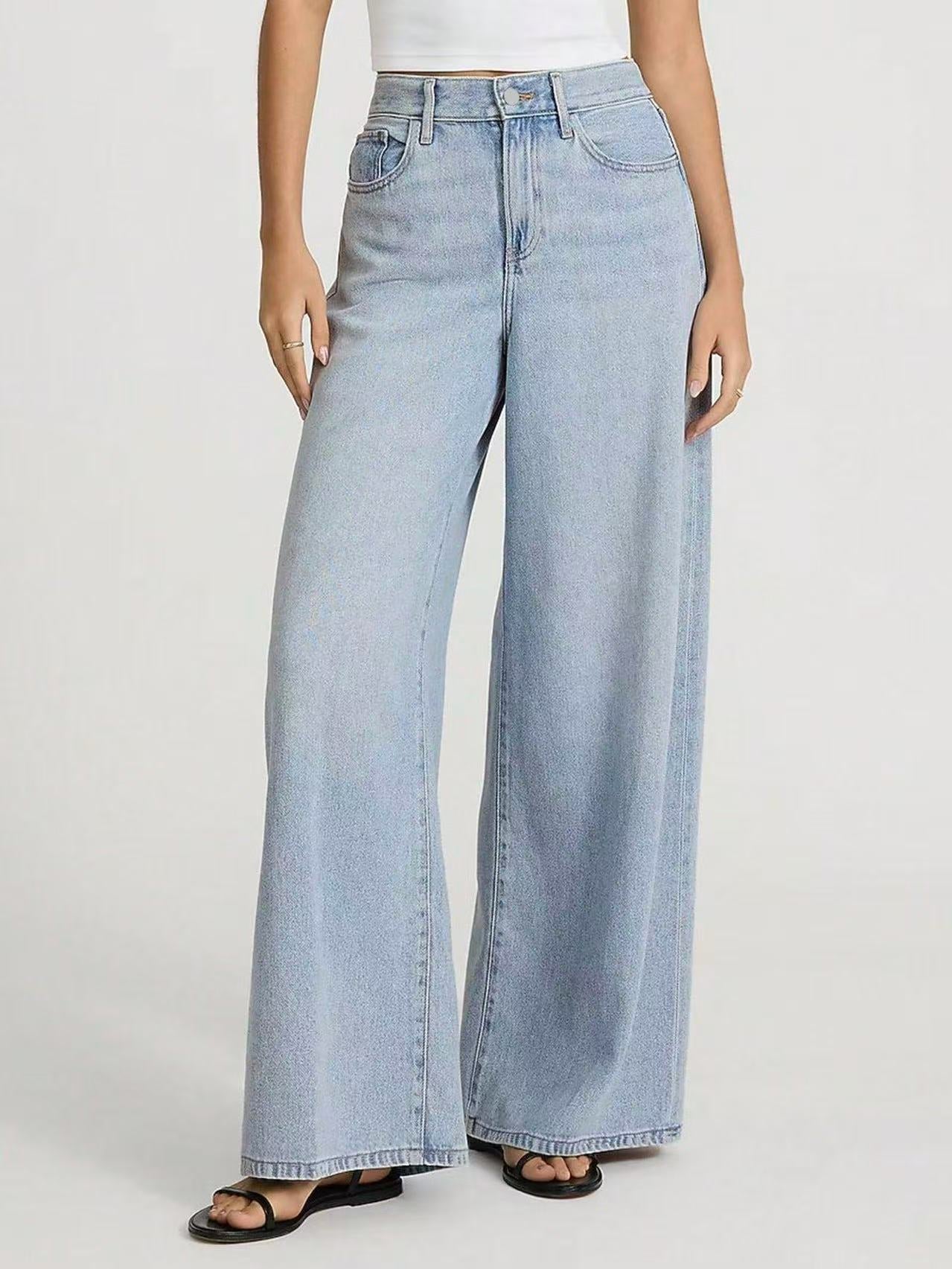 Women's Light Blue Straight Leg Jeans | Street Style Relaxed Fit