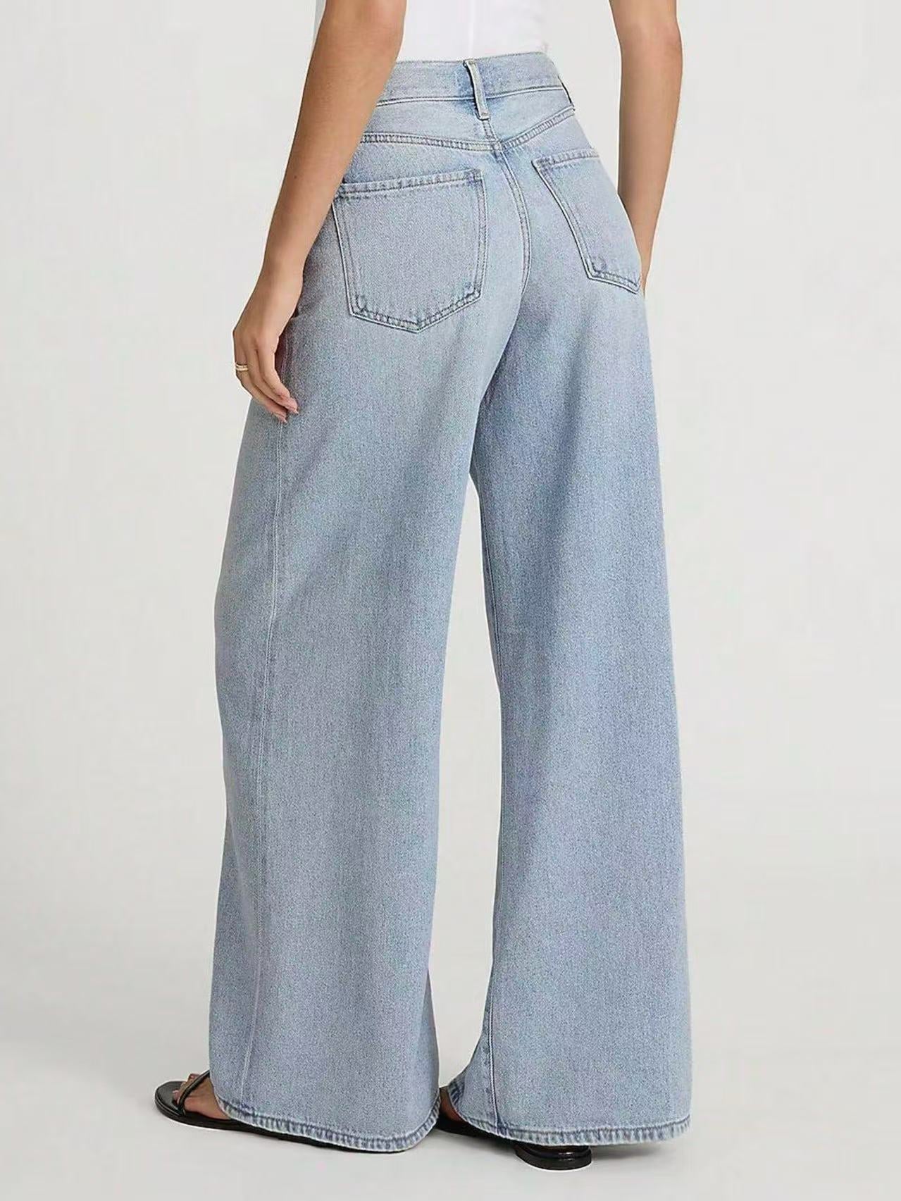 Women's Light Blue Straight Leg Jeans | Street Style Relaxed Fit