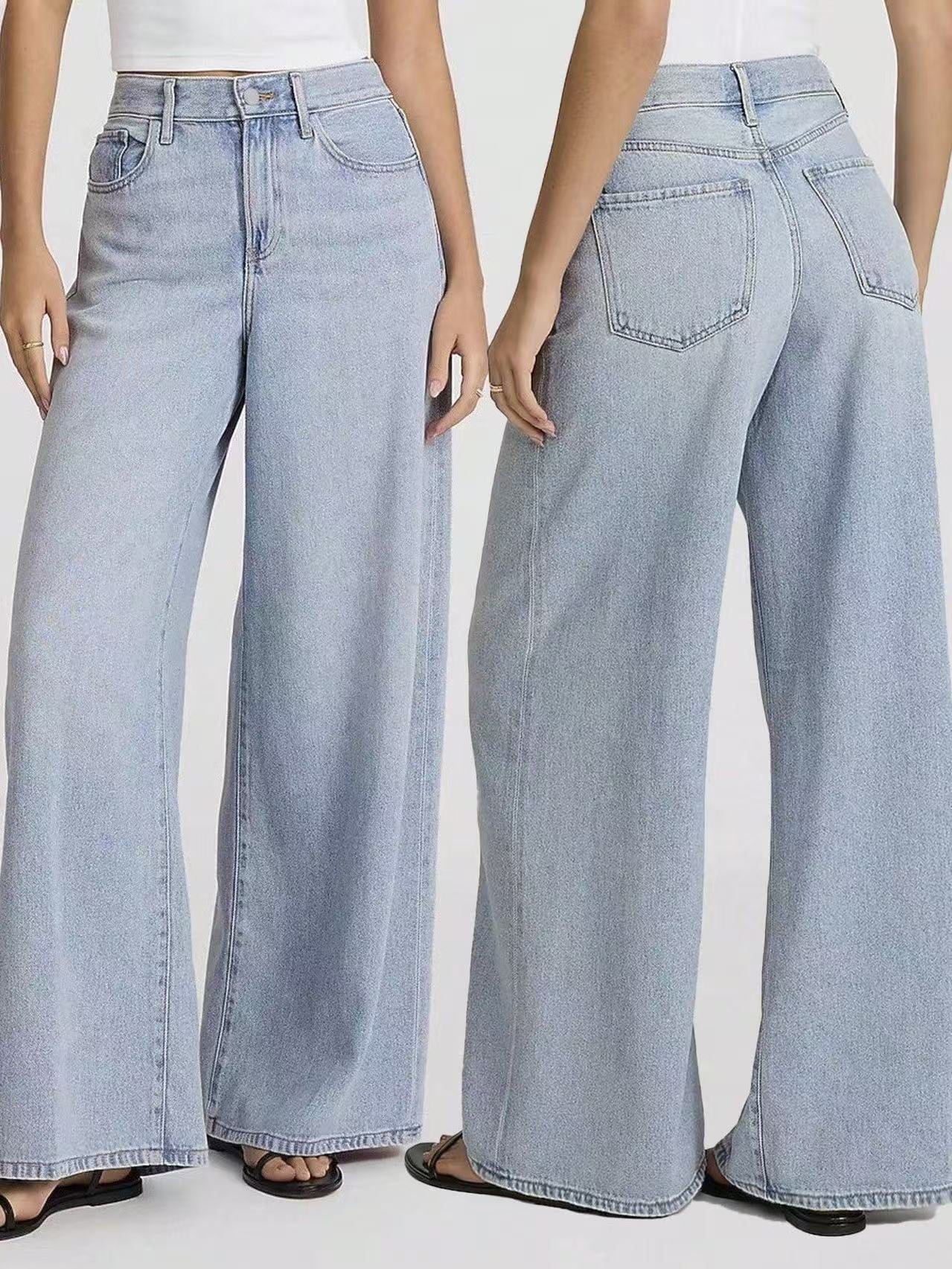 Women's Light Blue Straight Leg Jeans | Street Style Relaxed Fit