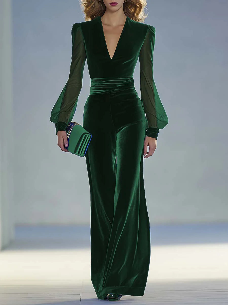 Sabrina™ | Velvet V-Neck Evening Jumpsuit
