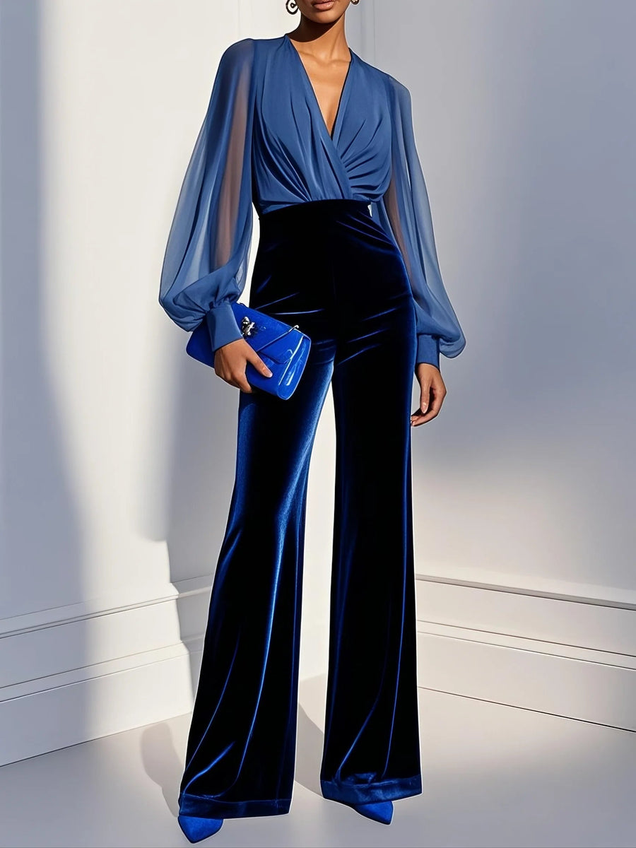 Zaira™ Velvet V-Neck Wide-Leg Jumpsuit