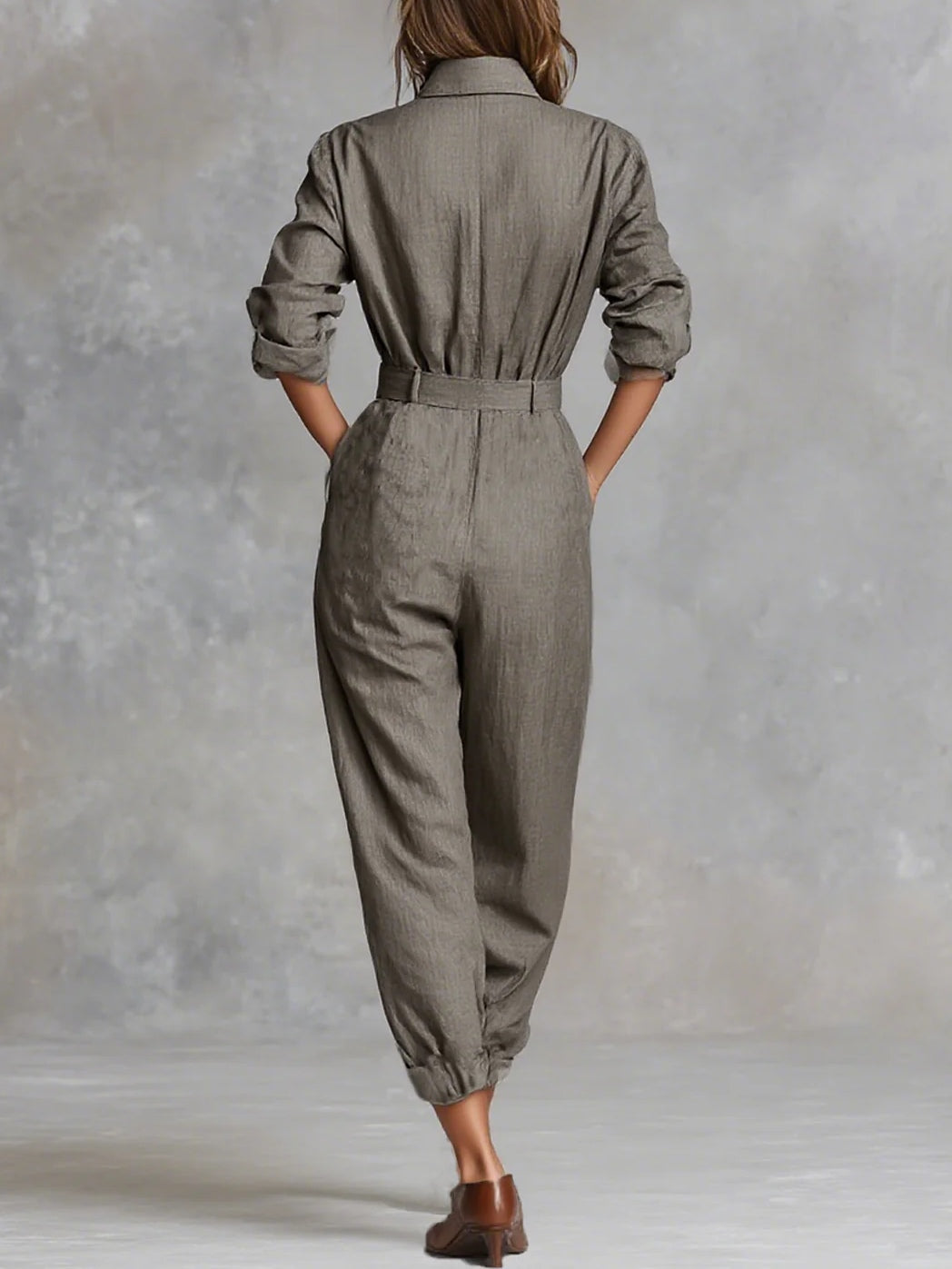 Cotton-Linen Long-Sleeve Jumpsuit