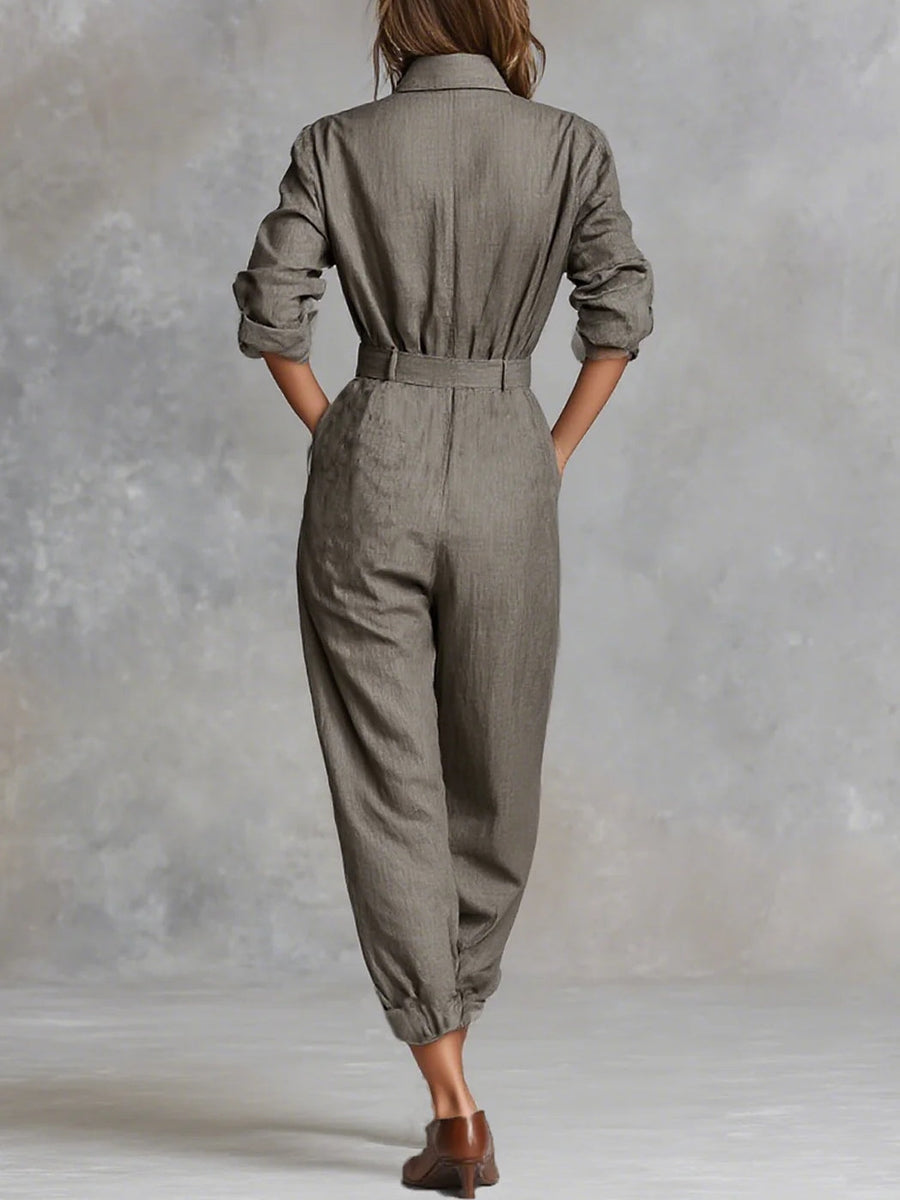 Cotton-Linen Long-Sleeve Jumpsuit