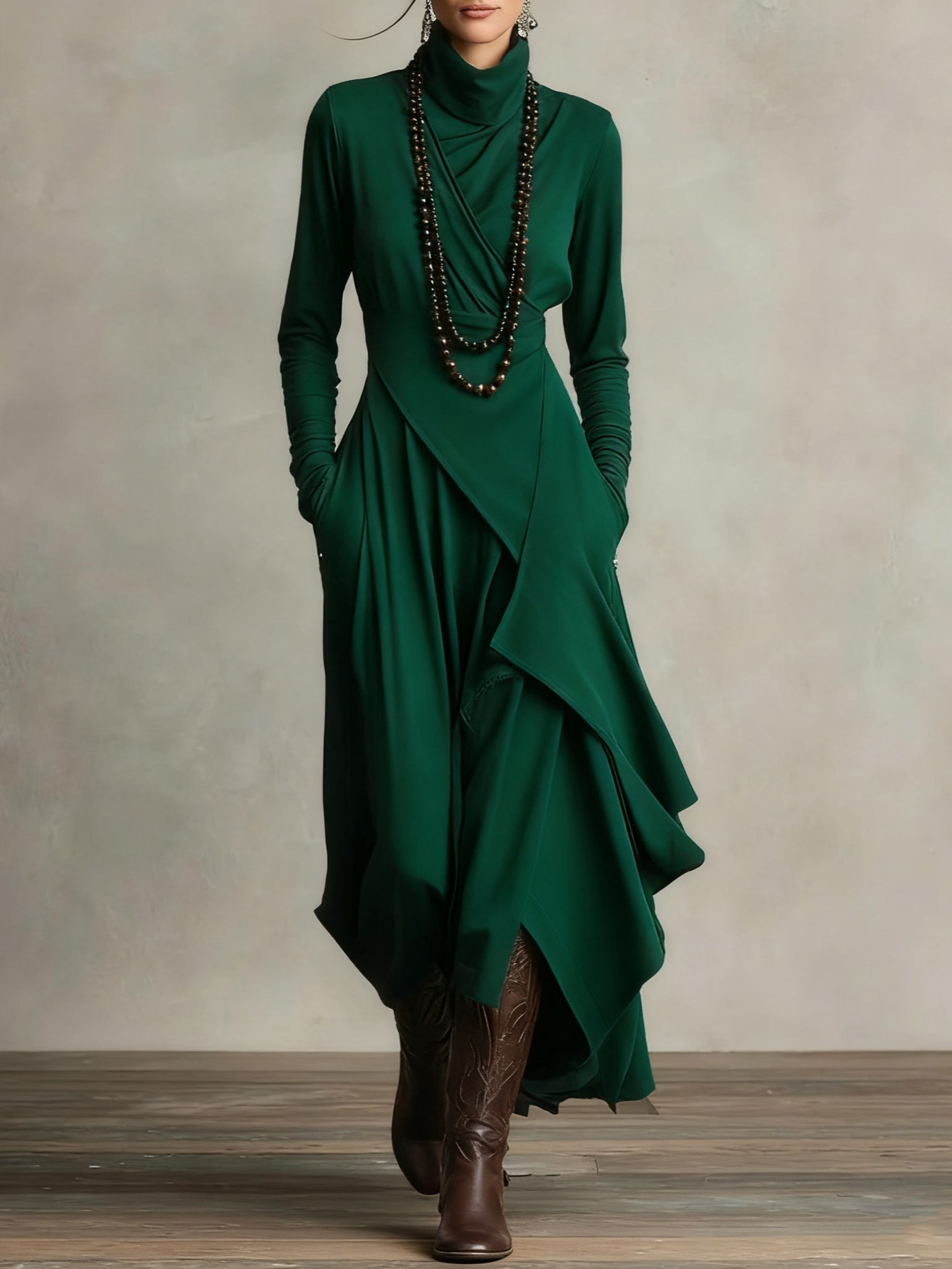Marivelle™ | Elegant High-Neck Maxi Dress