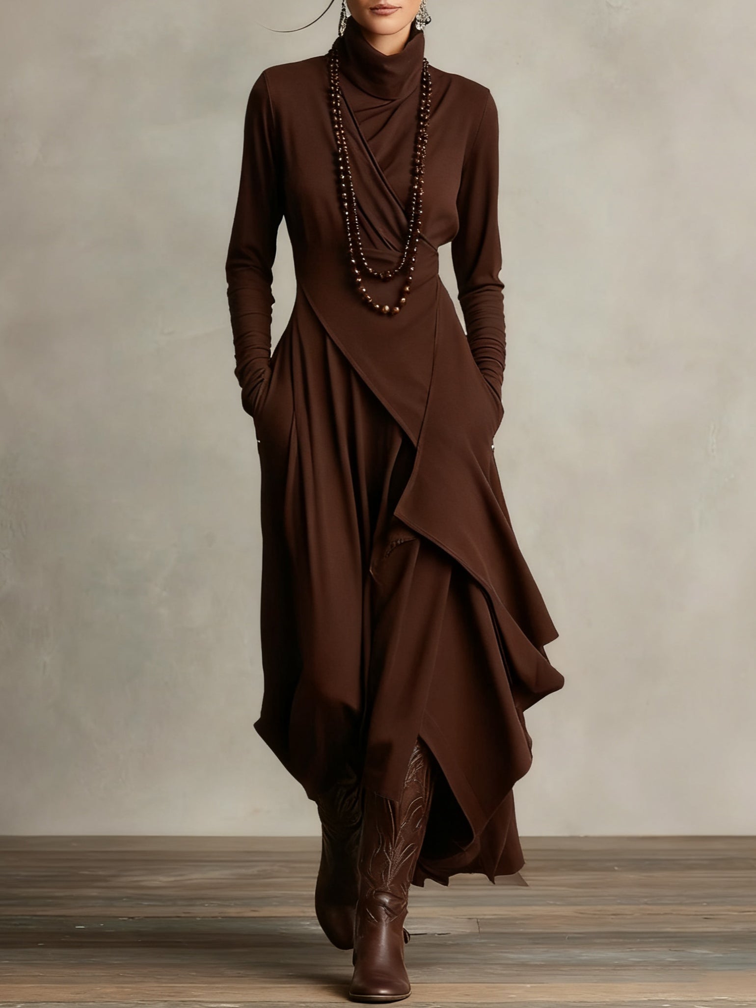 Marivelle™ | Elegant High-Neck Maxi Dress