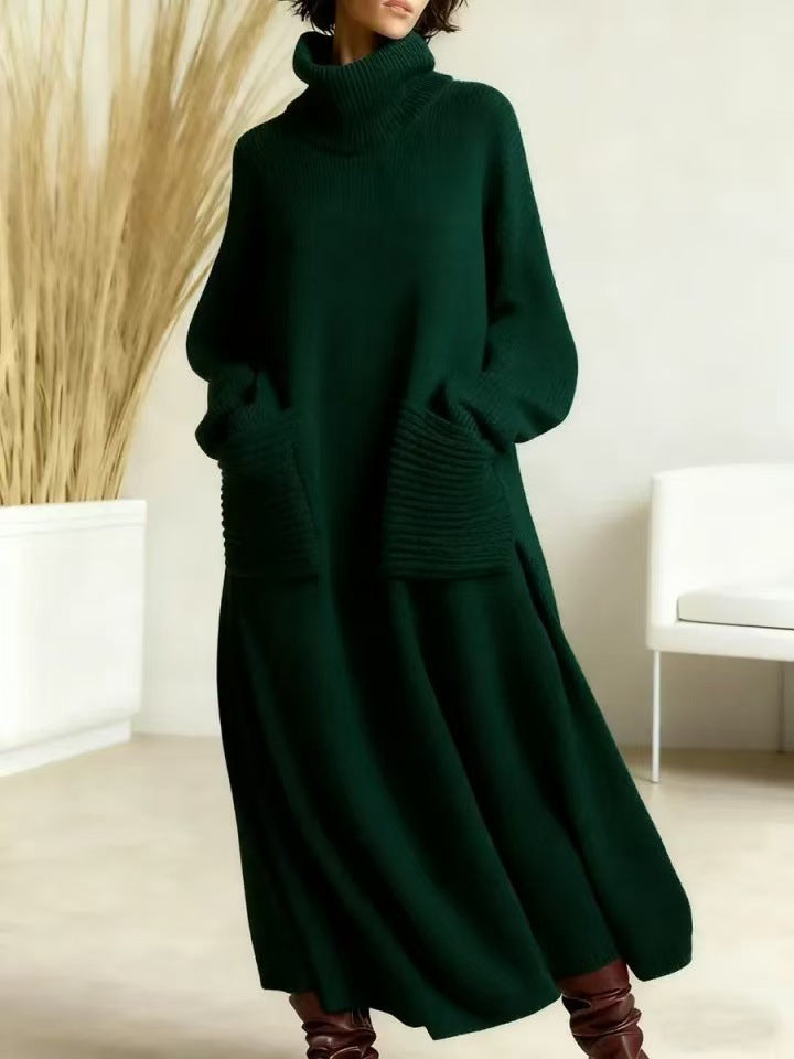 Freya™ – High-Neck Long-Sleeve Woolen Knit Dress