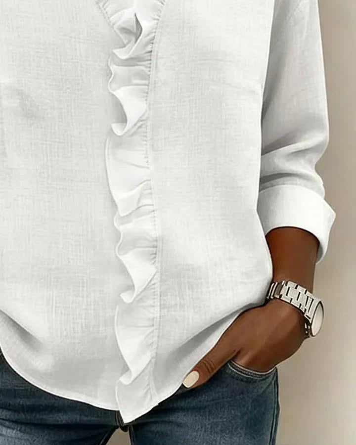 Scarlett | Blouse with Ruffles, V-Neck and Long Sleeves