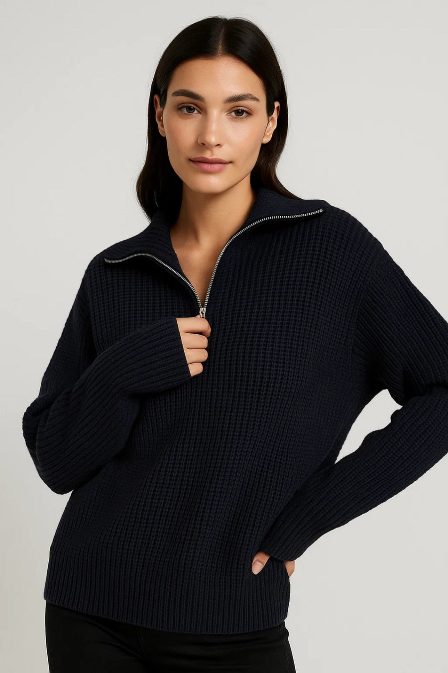 FFION | WAFFLE-KNITIP-COLLAR SWEATER