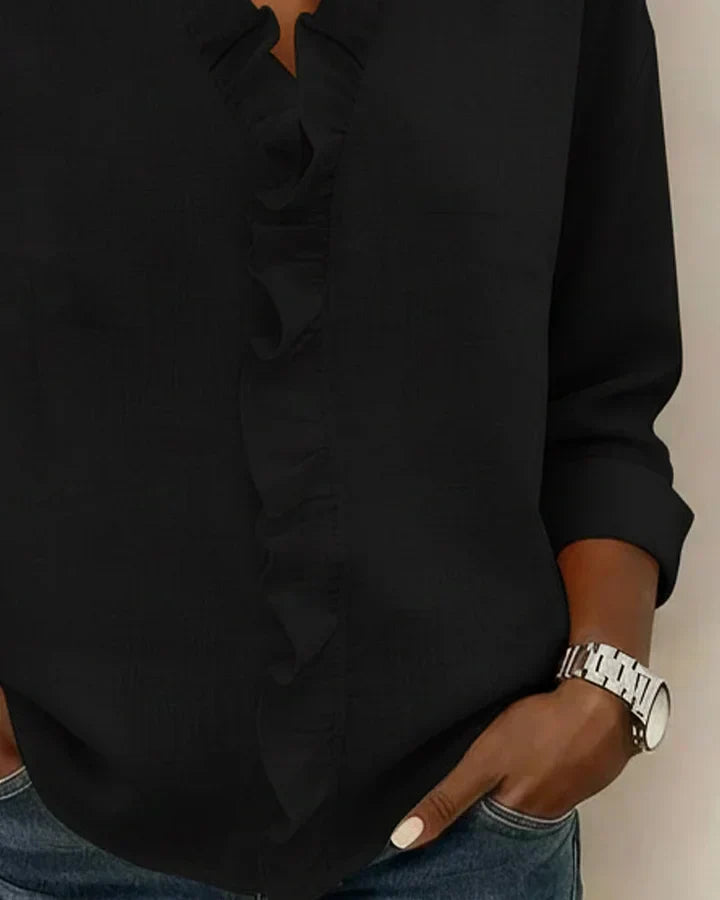 Scarlett | Blouse with Ruffles, V-Neck and Long Sleeves