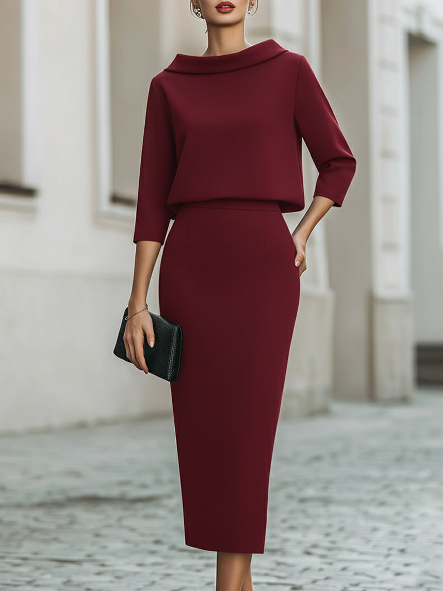Sloane | Boat Neck Midi Skirt Set