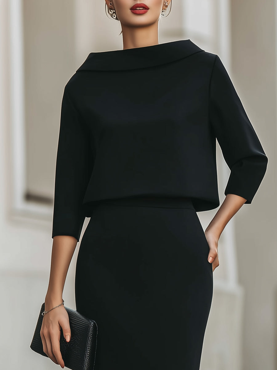 Sloane | Boat Neck Midi Skirt Set