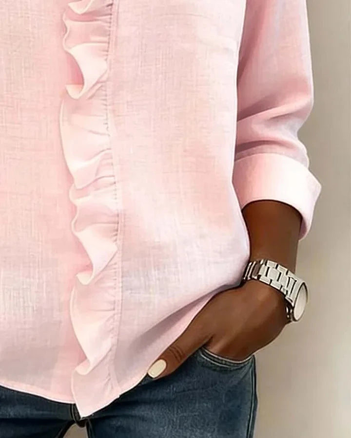 Scarlett | Blouse with Ruffles, V-Neck and Long Sleeves