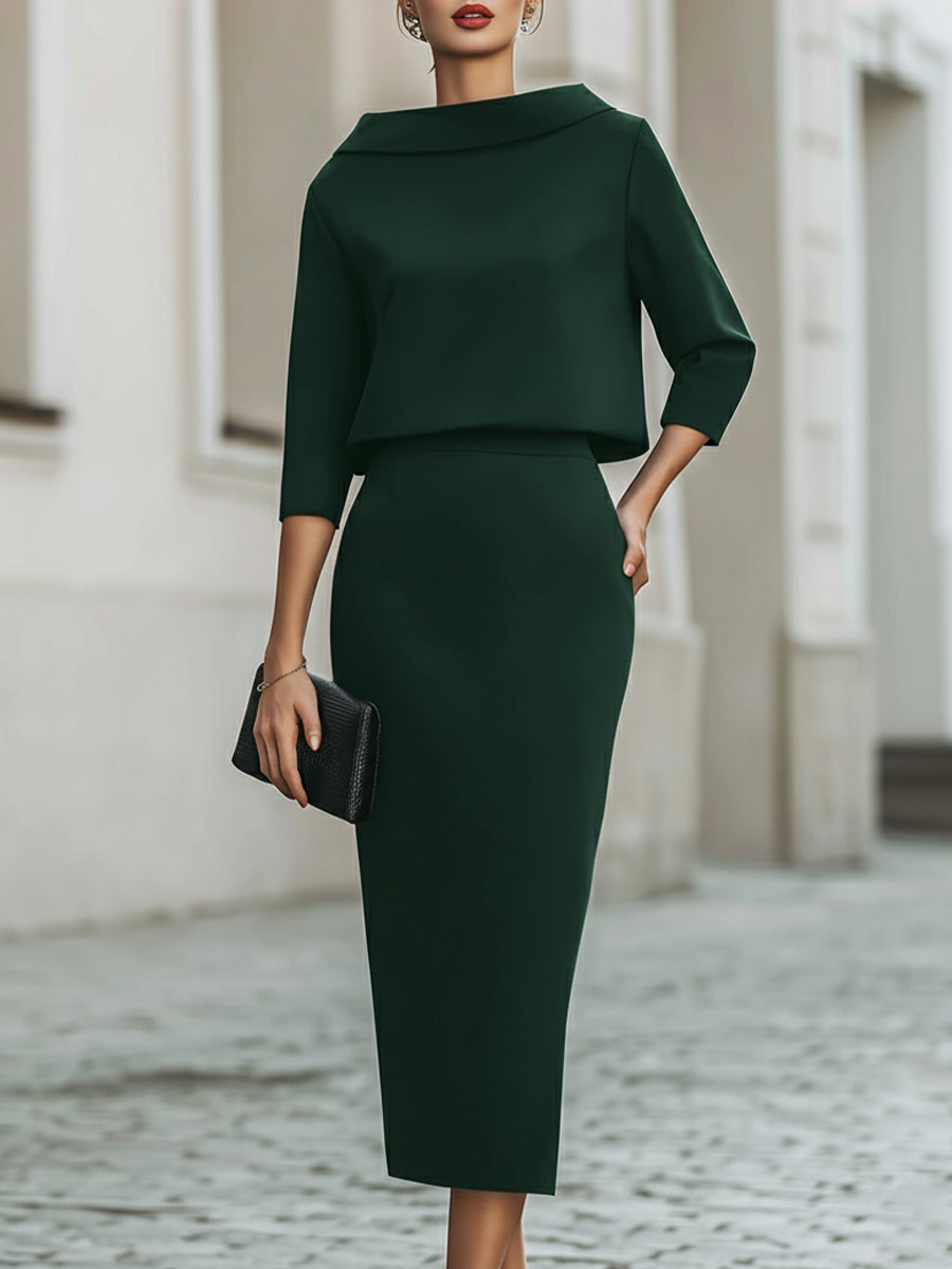 Sloane | Boat Neck Midi Skirt Set