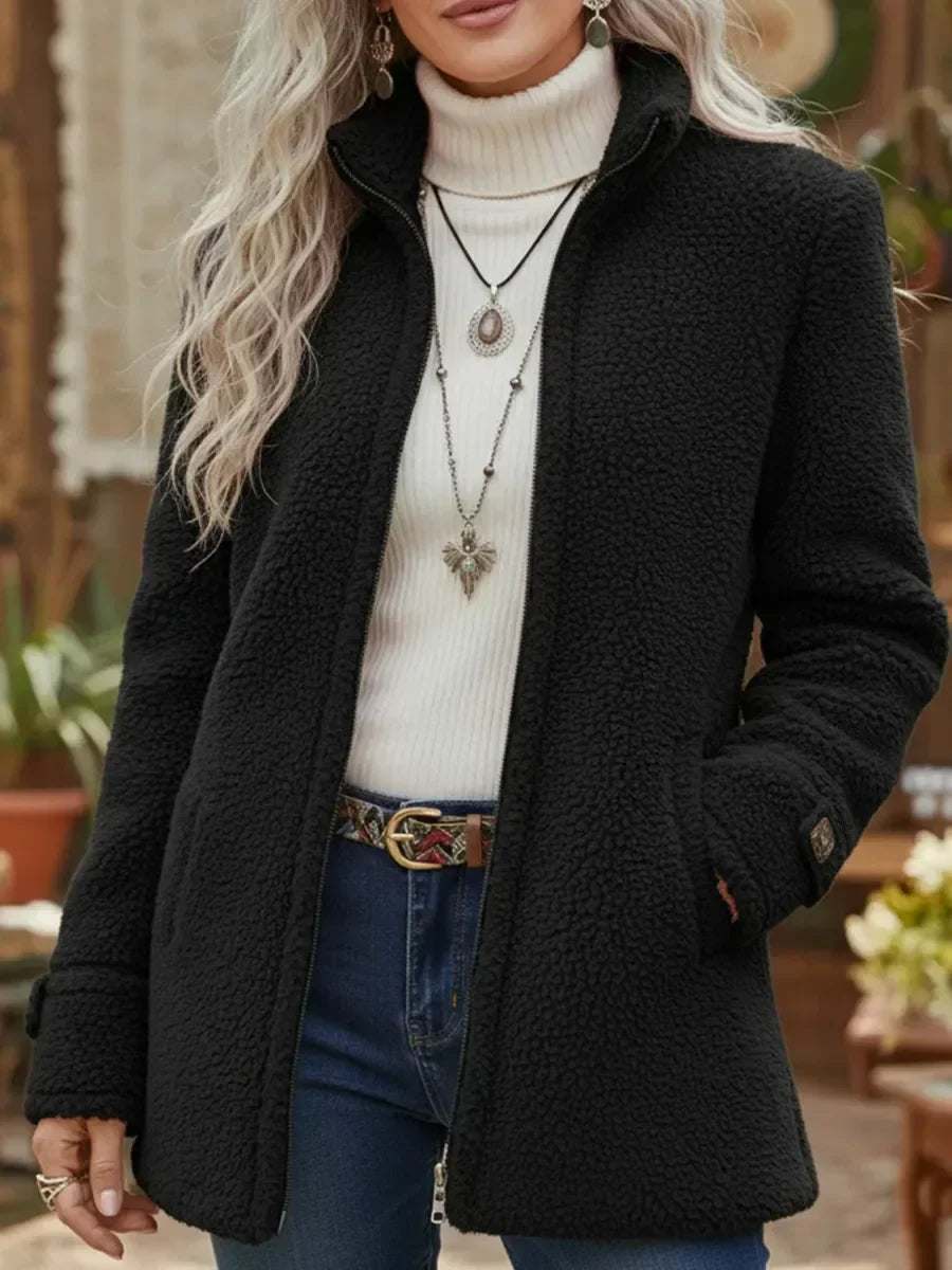 Odette | Full-Zip Lambswool-Feel Stand Collar Jacket