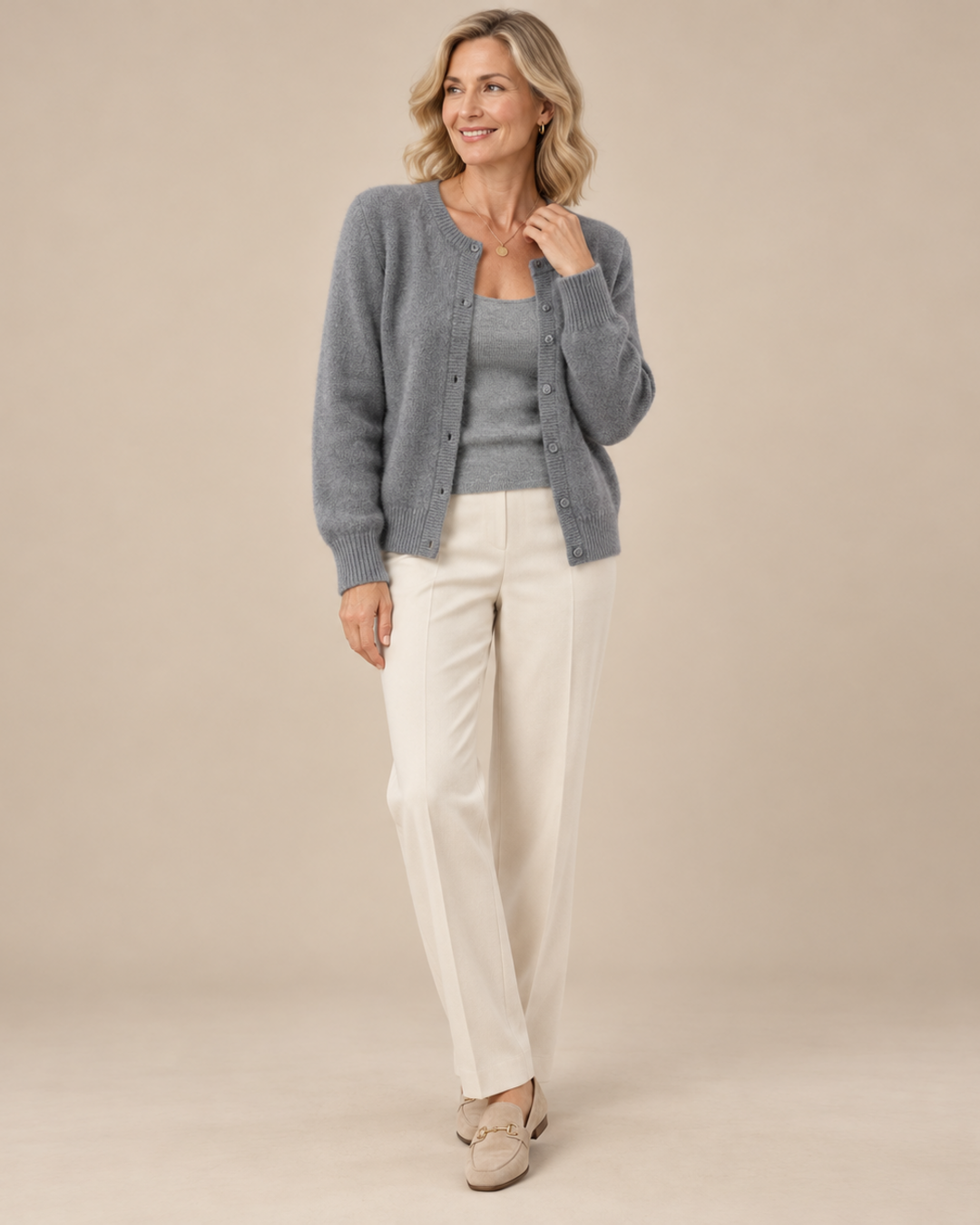 Soft Knit Cardigan with Button Front and Round Neckline