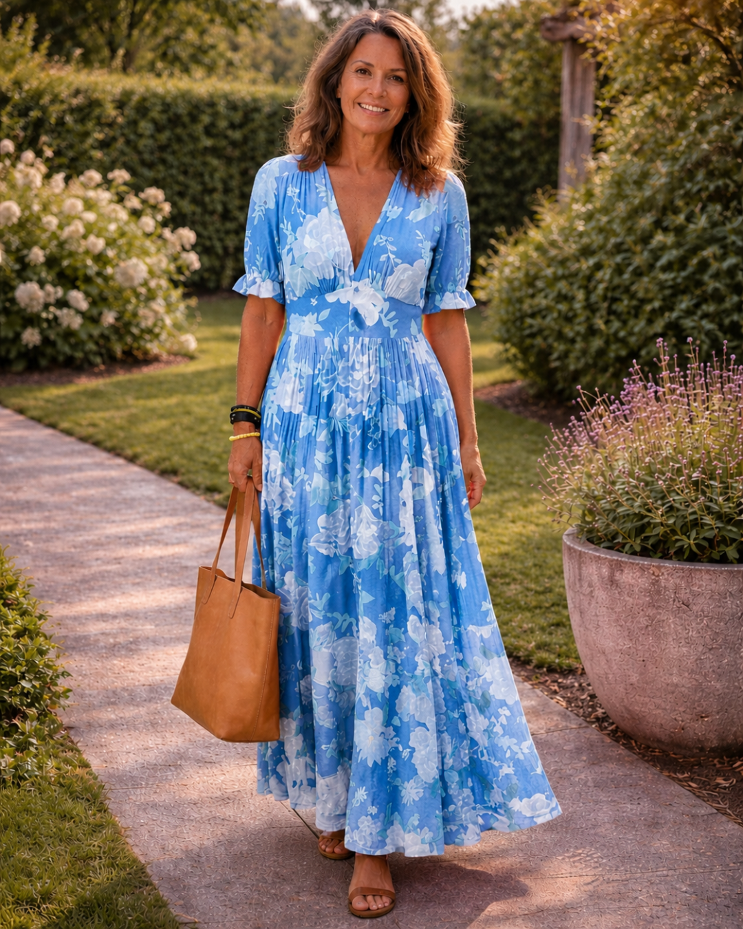 Ione | Sleeveless Floral Midi Dress with V-Neckline