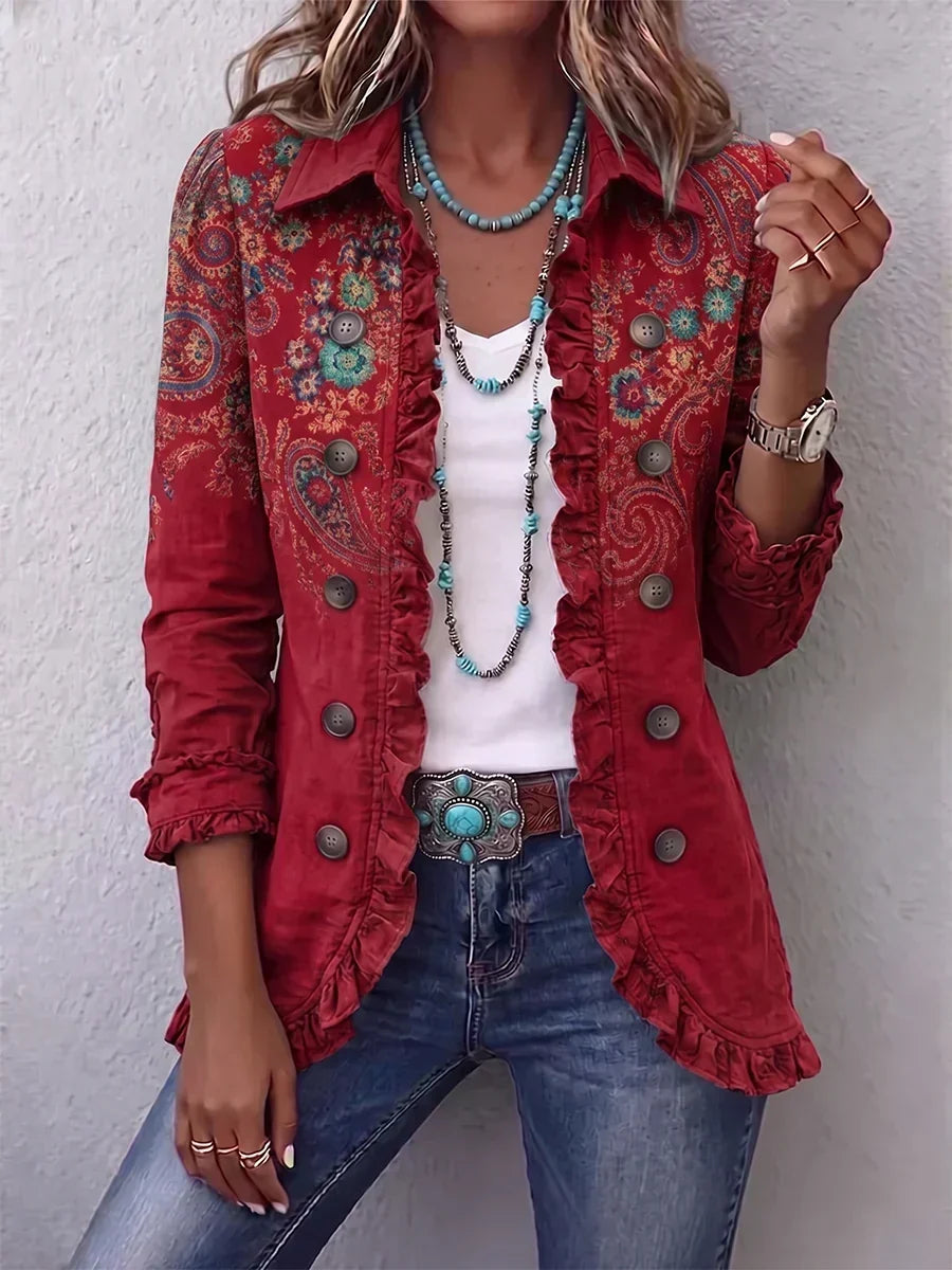 Kamberly™ | Boho-Chic Floral Embroidered Utility Ruffled Trim Jacket